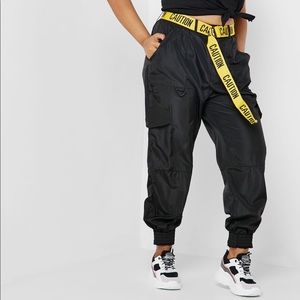 Black Cargo Pants with Caution Belt FOREVER 21